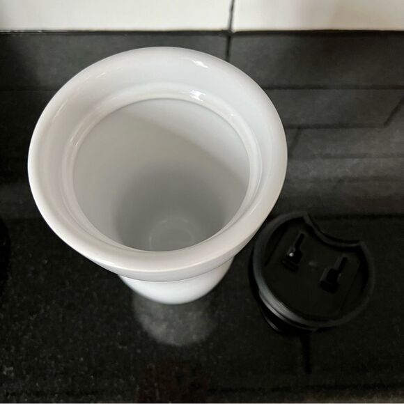STARBUCKS Ceramic Travel Mug Tumbler White Black - Picture 5 of 7